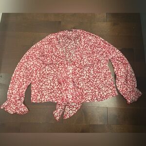 Zara Red and White Floral Blouse